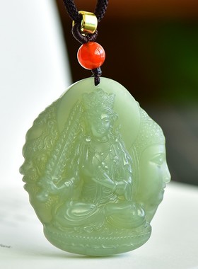 佩戴级精品和田玉青海老坑料冰底湖水绿细腻油润虚空藏牌子D15058