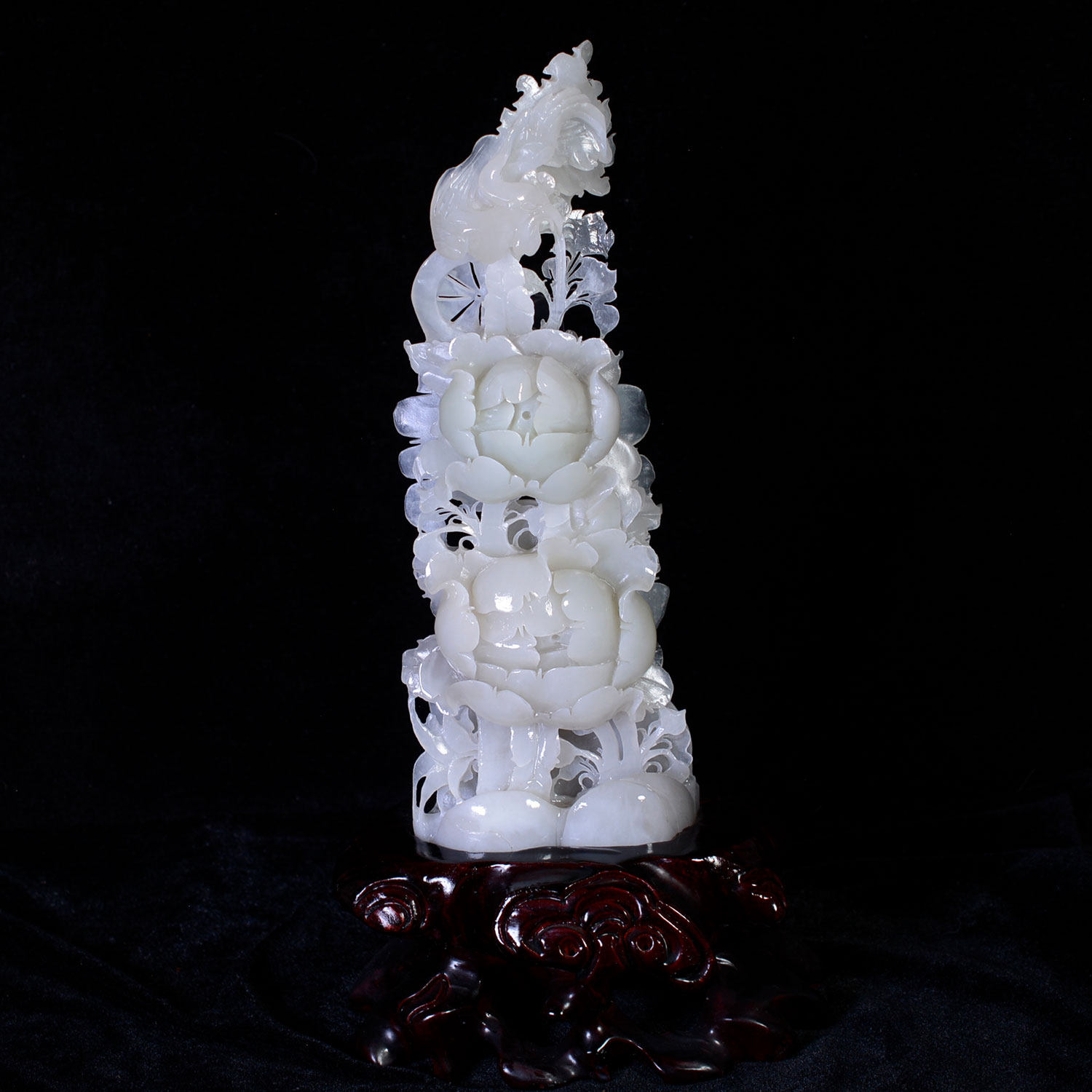 馈赠佳品和田玉老坑料羊脂白玉油润冰白精雕工艺花开富贵摆件5495