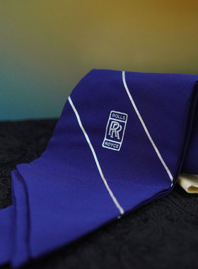 劳斯莱斯RollsRoyce原厂深蓝真丝领带品牌标识复古收藏奢侈品配饰