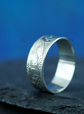 中古日本纯银手工鹫尾花雕刻精美艺术戒指首饰个性饰品复古送朋友