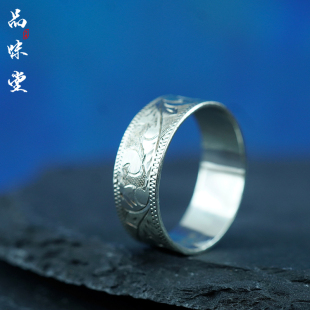 中古日本纯银手工鹫尾花雕刻精美艺术戒指首饰个性饰品送朋友复古