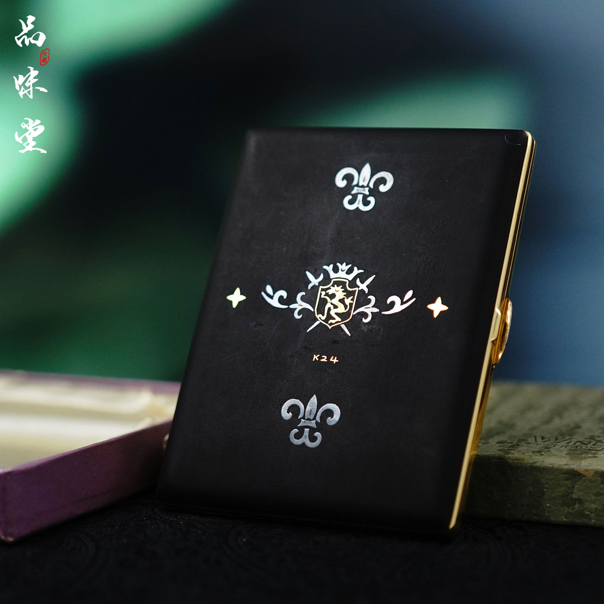 日本早期 24K 纯金纯银象嵌烟盒 狮子徽章绝版复古 vintage 收藏
