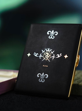 日本早期 24K 纯金纯银象嵌烟盒 狮子徽章绝版复古 vintage 收藏