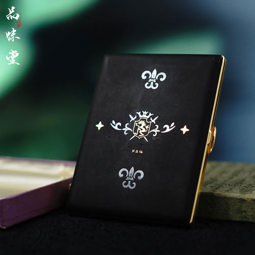 日本早期 24K 纯金纯银象嵌烟盒 狮子徽章绝版复古 vintage 收藏