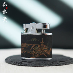 1950年日本Firffly纯铜镶嵌手工富士山日式磕头机煤油 古董打火机