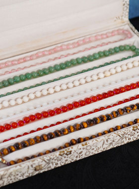 70年代收藏级中国五色玉石翡翠玛瑙水晶虎眼石珍贵项链高奢纯银