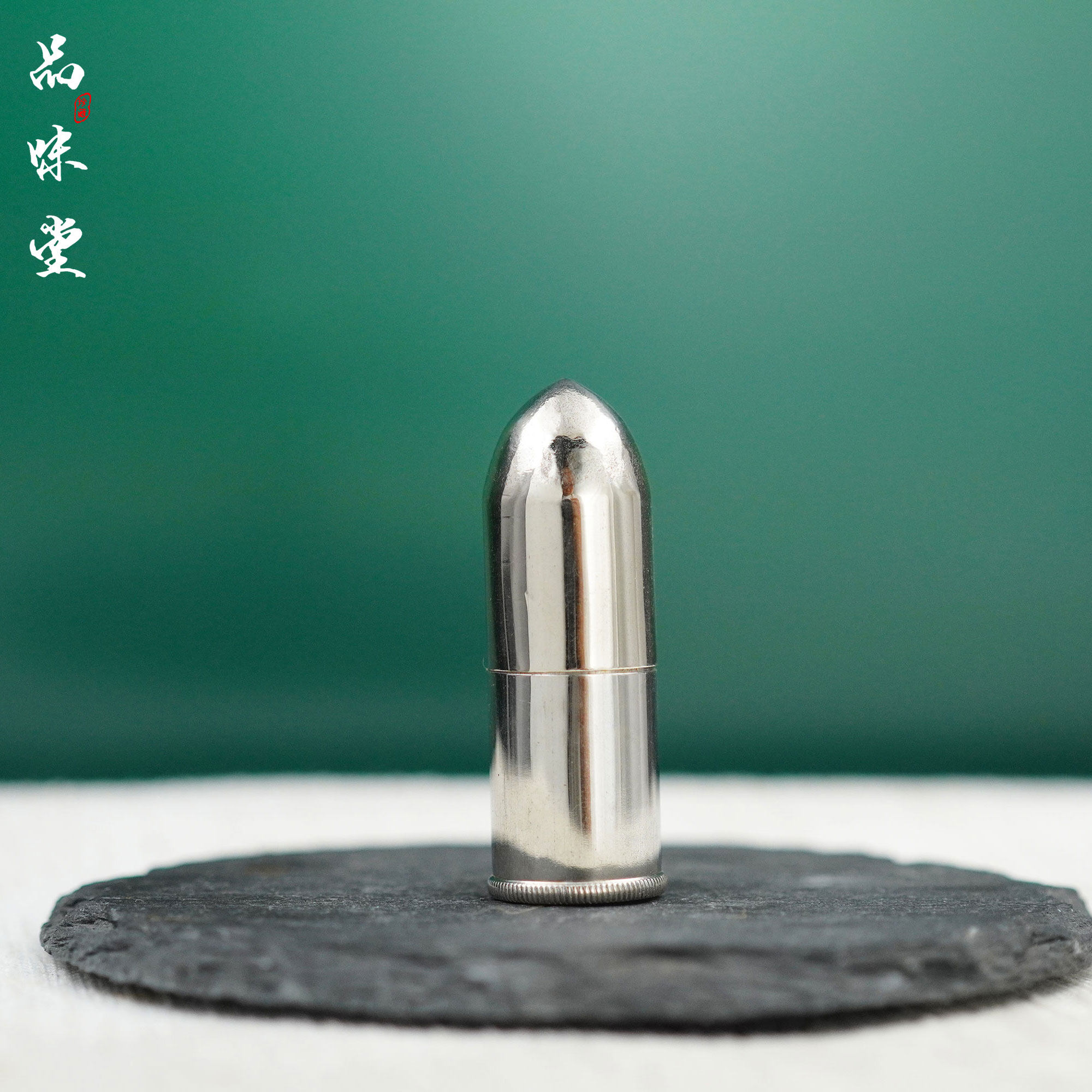 1950年代日本纯铜镀铬子弹头拔盖滚轮点火煤油古董打火机 JAPAN制