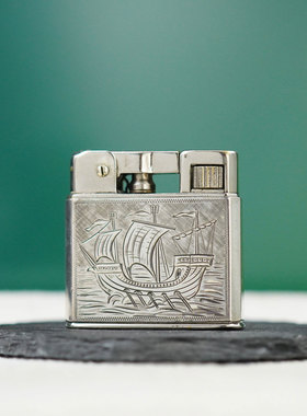 1940年德国全球835纯银套手工雕花海盗船一帆风顺煤油 古董打火机
