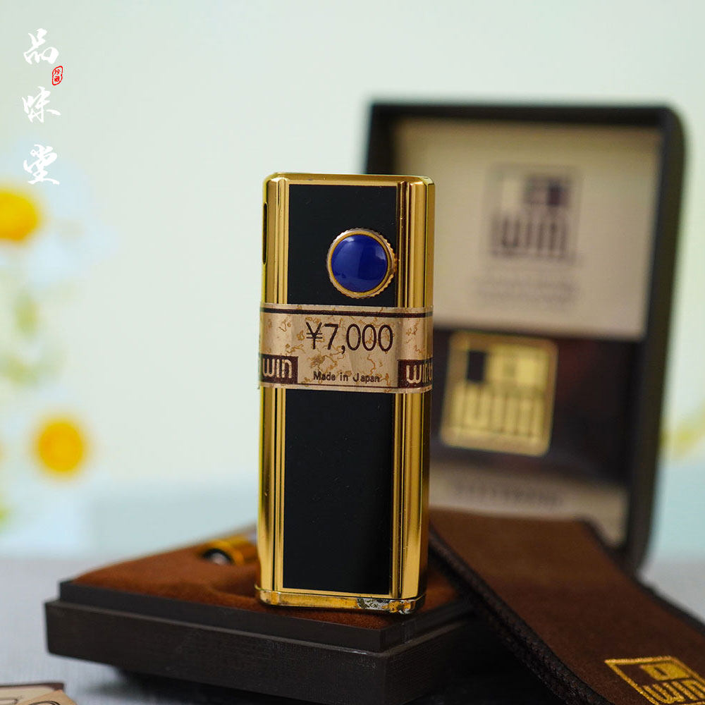 1990年日本WIN蓝猫眼黑金款电子脉冲气体打火机老式复古 原装正品