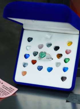 绝版日本925纯银戒指天然水晶玛瑙宝石心形可替换戒面送女友礼物