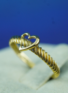 中古欧洲绝版纯金戒指天然宝石钻石18K金首饰个性复古心形