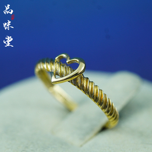 中古欧洲绝版纯金戒指天然宝石钻石18K金首饰个性复古心形