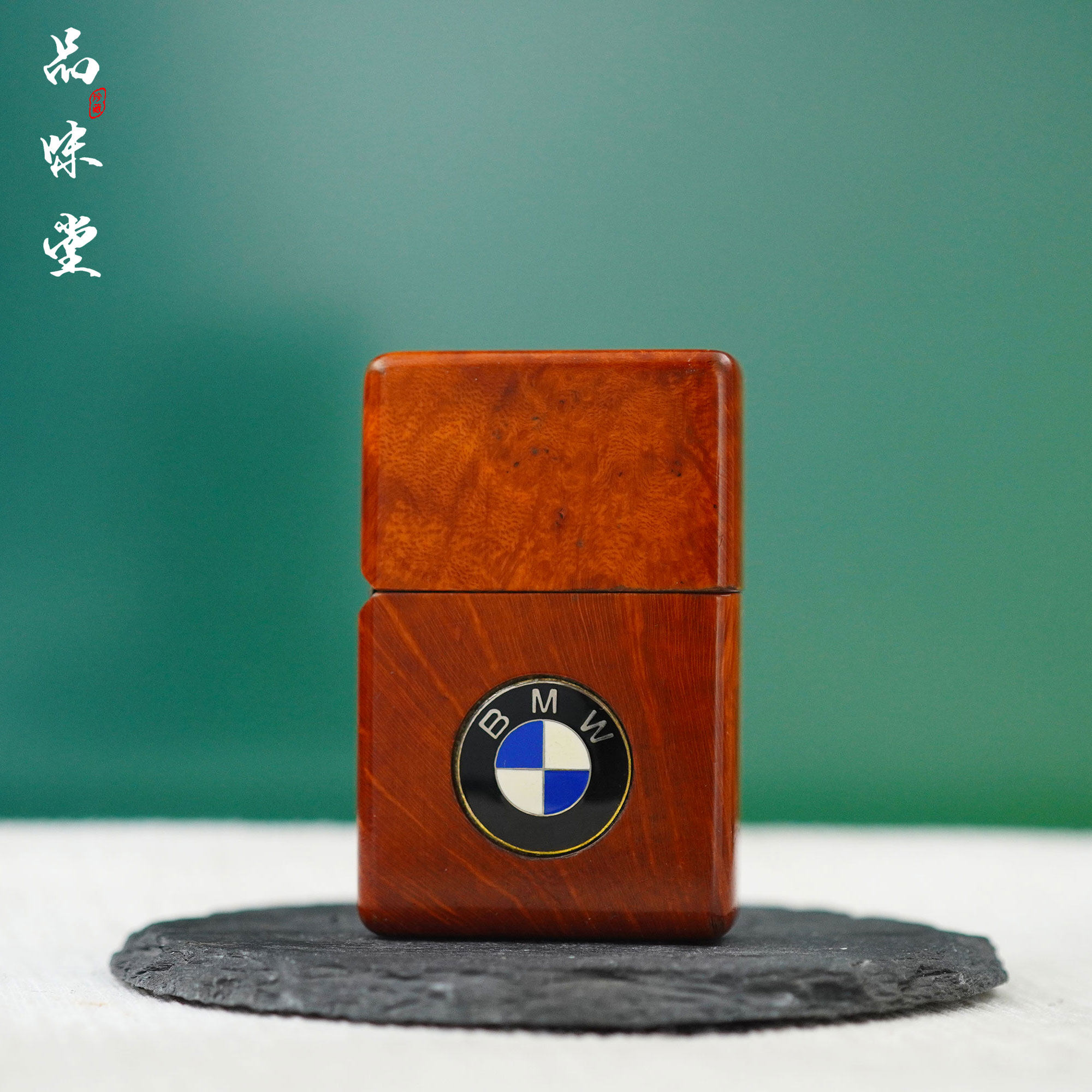 1997年美国zippo芝宝天然石楠木BMW宝马车标珐琅煤油机打火机绝版