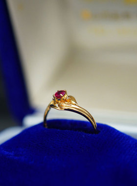 中古精美欧洲18K纯金红宝石戒指首饰复古个性高奢精品送女友 订婚