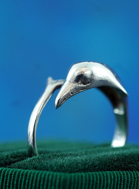 中古欧洲纯银戒指925海豚可爱个性复古潮流轻奢小众设计收藏精美