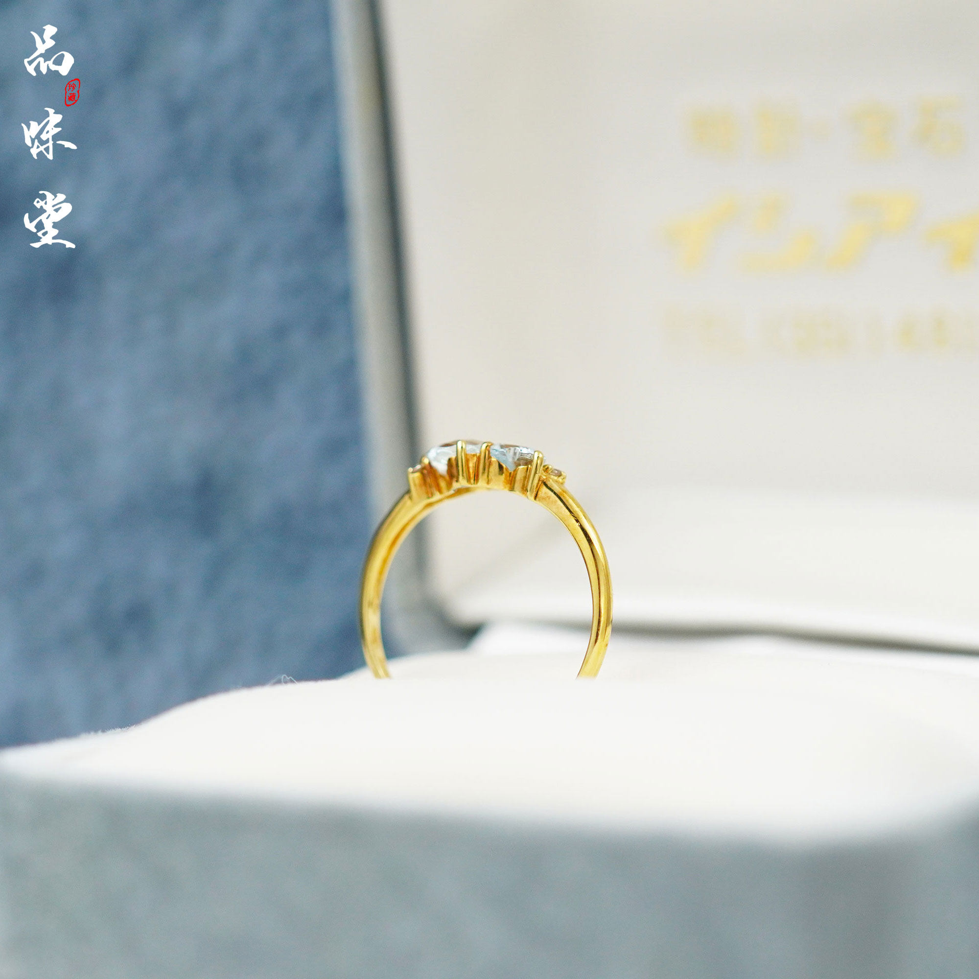 中古日本双心形宝石钻石手工戒指指环首饰18K纯金复古个性 送朋友