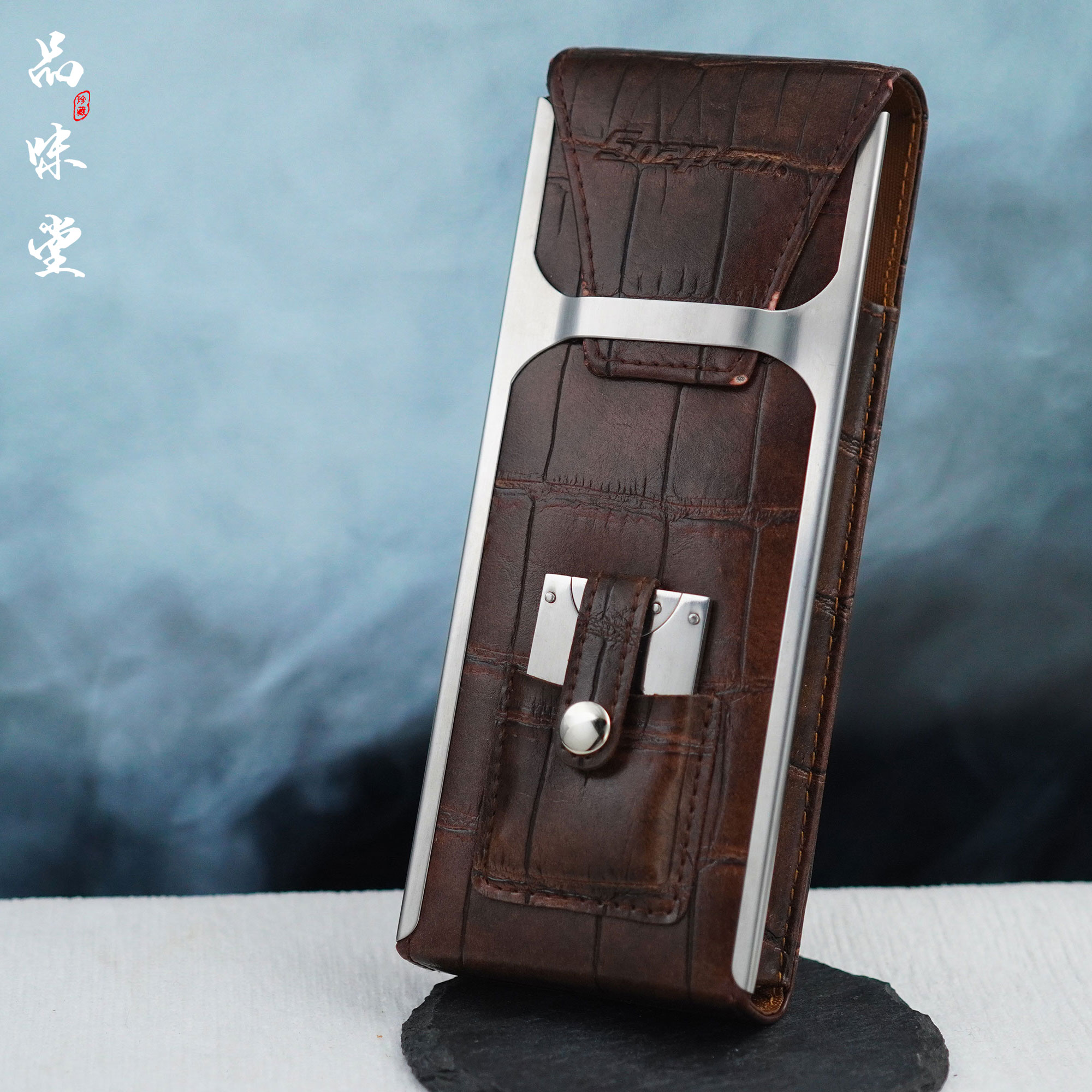 绝版欧洲手工皮具雪茄刀烟盒威士忌酒壶不锈钢套装旅行便携组合款