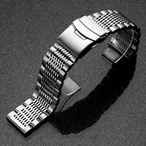 代用华为苹果 iwatch GT2 gt3十五珠实心扣不锈钢表带实心钢带男