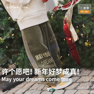 25冬针梭拼灯芯绒卫布儿童休闲裤 小新贝塔 许个愿&新年好梦成真