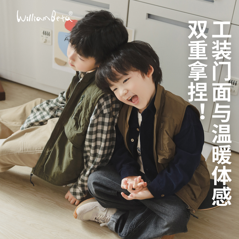 小新贝塔-面子里子都有了~24冬户外山系摇粒绒复古宽松儿童马甲