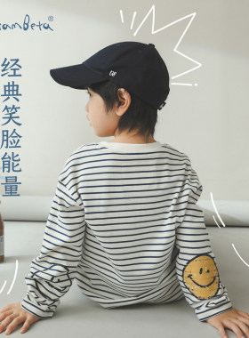 小新贝塔-【洗不旧条】笑脸条纹T~印花儿童长袖T恤