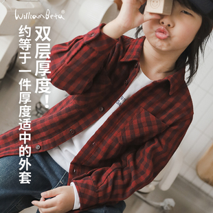 双层 纯棉色织格纹翻领儿童衬衫 是衬衫 25新款 外套 小新贝塔