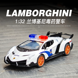 仿真1/32兰博基尼警车毒药合金车模型声光回力儿童小汽车玩具车