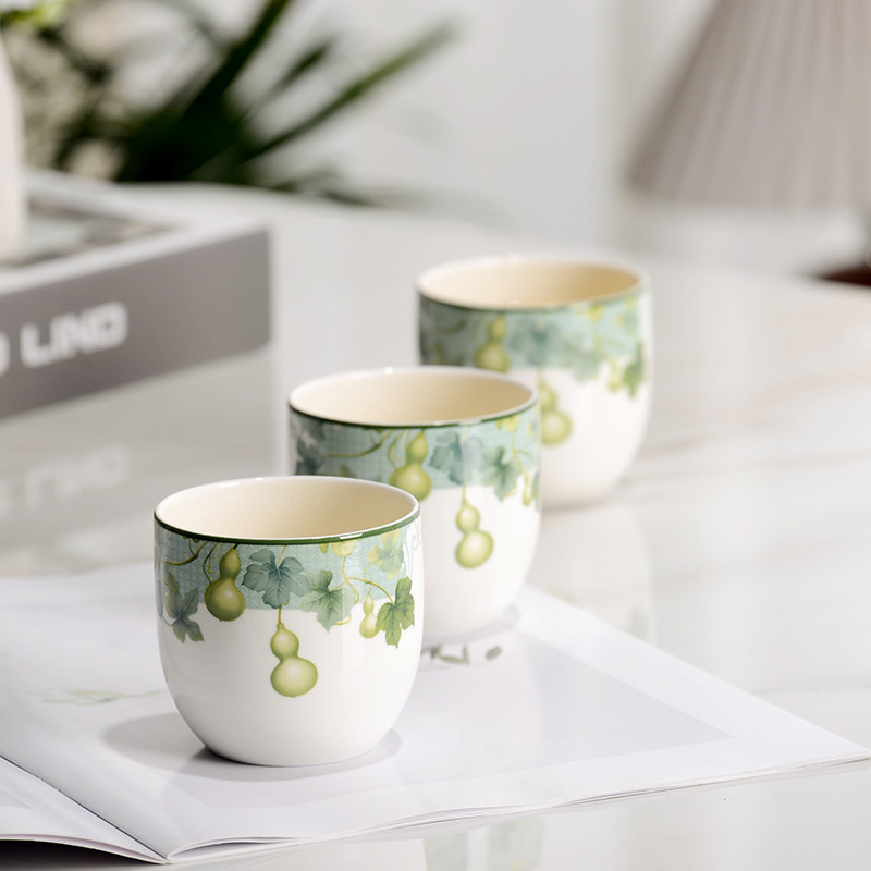金岚玉唐山骨瓷茶具茶杯单杯陶瓷小茶杯子无柄江中杯摆台骨瓷酒杯