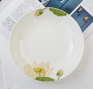 唐山骨瓷餐具8.5英寸深盘8.5寸饭盘子圆形菜盘深汤盘蒸菜大盘