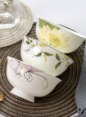 唐山骨瓷5英寸高脚碗高足碗防烫陶瓷带底足米饭瓷碗粥碗5中号饭碗