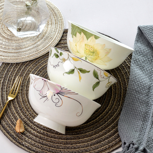 唐山骨瓷5英寸高脚碗高足碗防烫陶瓷带底足米饭瓷碗粥碗5中号饭碗