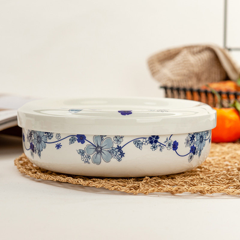 Kim lan ngọc đường sơn sứ xương bát 7 inch có nắp sứ bát lớn bát có nắp 7 inch gốm sứ có nắp bát rau lò vi sóng