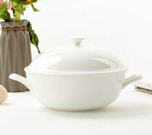 纯白骨瓷釉下彩带盖大海碗汤盆大号家用双耳大汤盆带盖品锅大汤碗