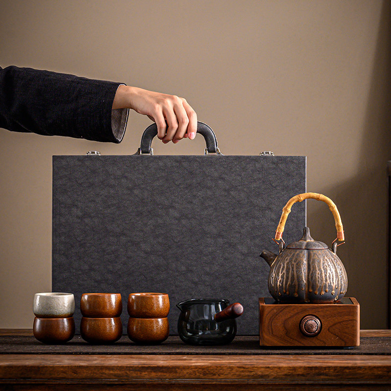 北美胡桃木电陶炉高档耐高温陶瓷煮茶养生壶茶杯礼盒套装定制LOGO,餐饮具,煮茶炉,淘宝优惠券,粉丝福利购,淘宝优惠卷