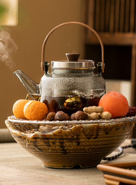 中式围炉煮茶全套烤茶工具中式复古电陶炉家用室内玻璃煮茶壶现代