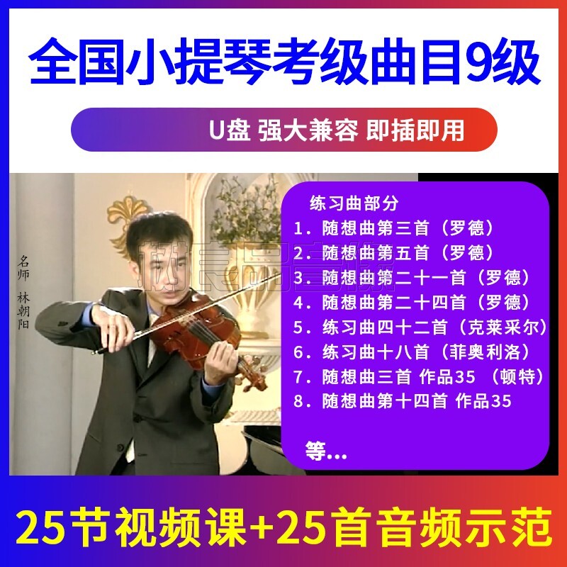 9级 全国小提琴考级曲目辅导示范 初学入门优盘U盘视频 非DVD