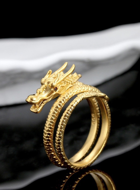 新款仿金越南沙金神龙戒指久不掉色高级轻奢开口神龙摆尾戒指饰品