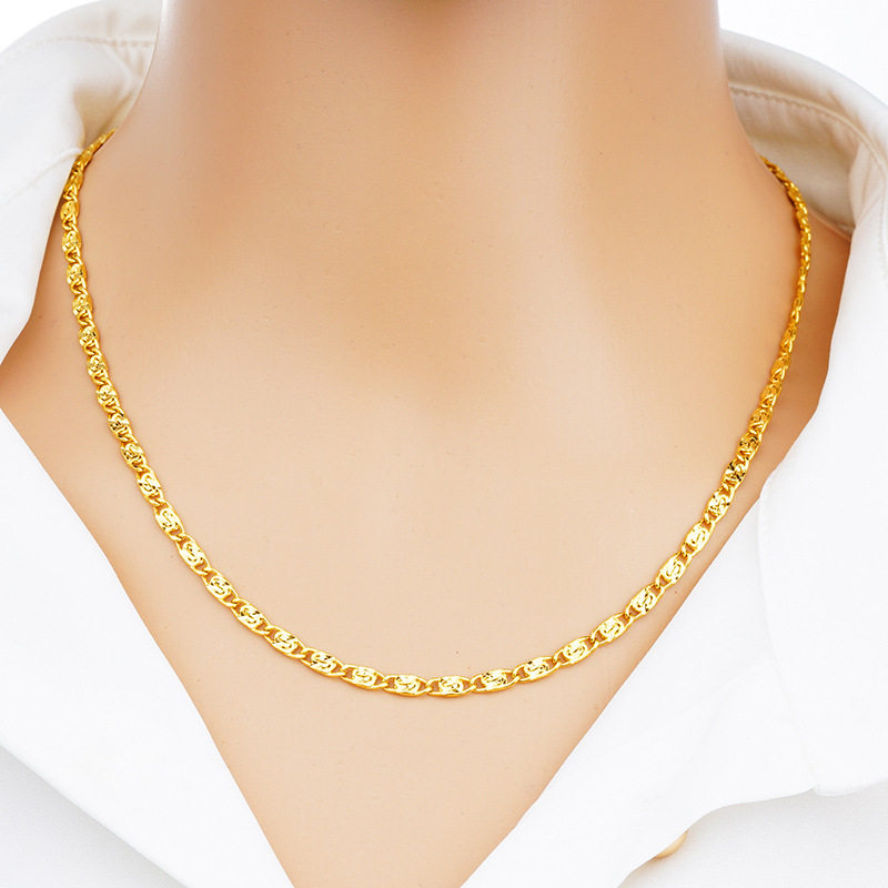 金店同款仿黄金越南沙金项链女米字素链 镀金锁骨链简约久不掉色