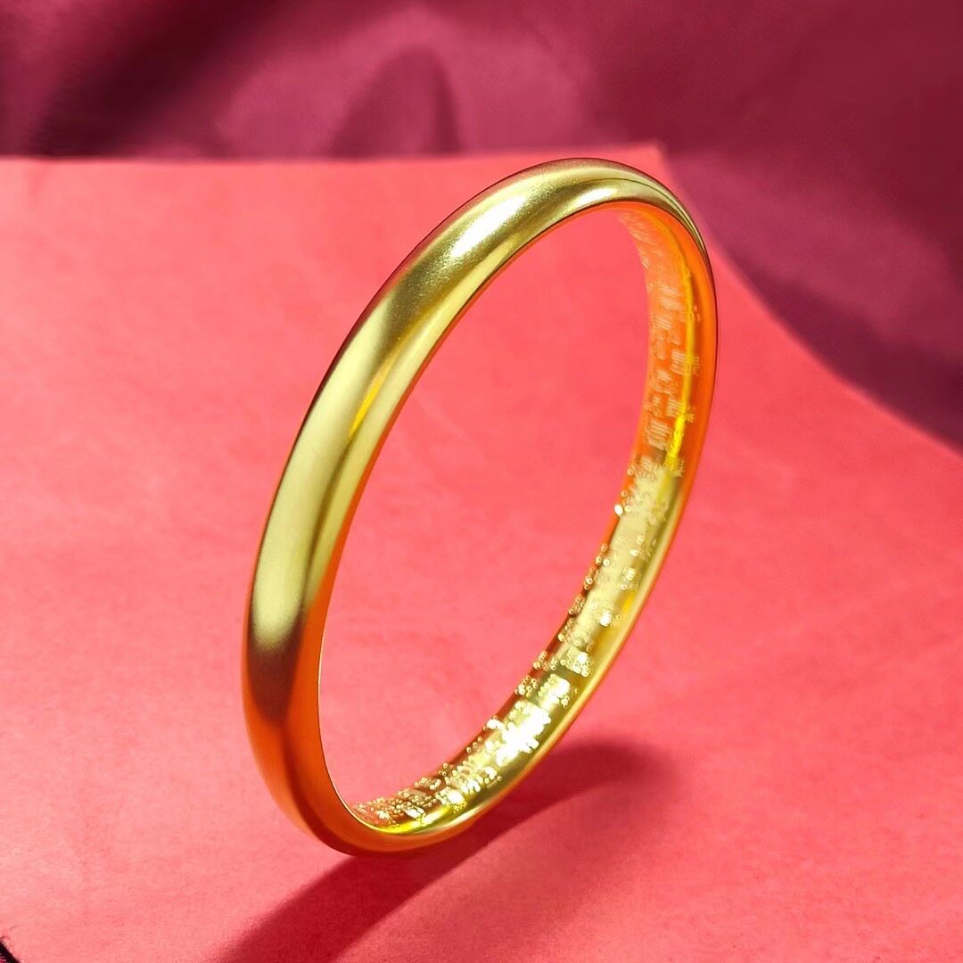 金店同款实心古法传承百福手镯镀金磨砂闭口仿黄金沙金手环不掉色