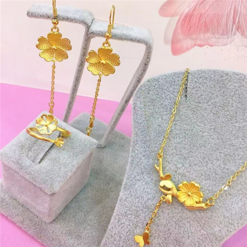 2021新品24K镀金仿真沙金项链女 久不掉色仿黄金假金桃花细锁骨链