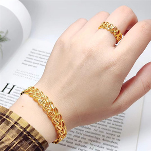 仿真越南沙金麦穗手镯女镀金假黄金开口镯子轻奢小众首饰久不掉色