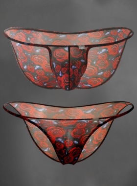 U＆I性感情侣三角裤男女紧身超薄透明50G弹力透气玫瑰花激凸内裤