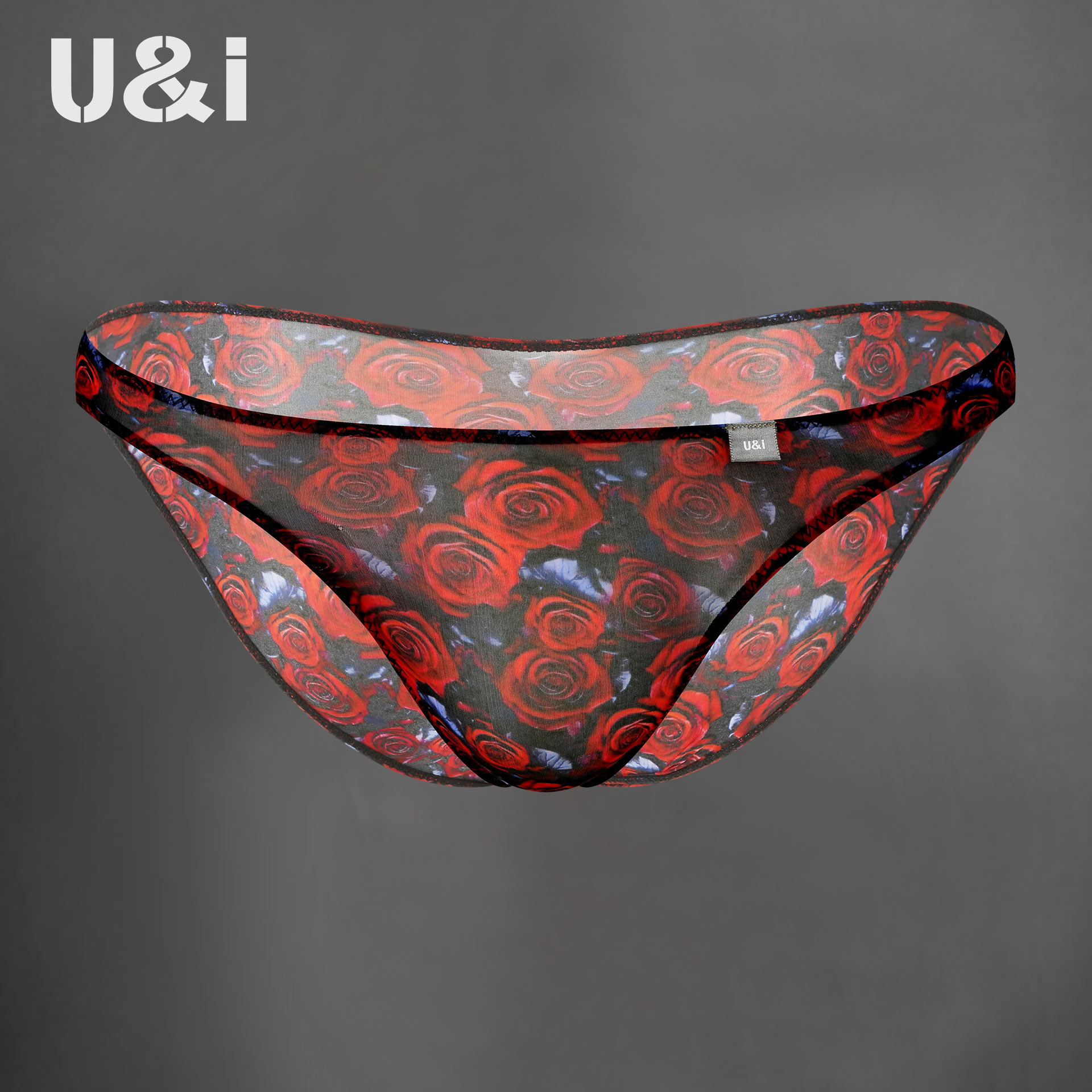 U&I男士性感三角裤紧身超薄透明弹力透气玫瑰情人男女通用内裤