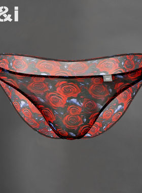 U＆I男士性感三角裤紧身超薄透明弹力透气玫瑰情人男女通用内裤