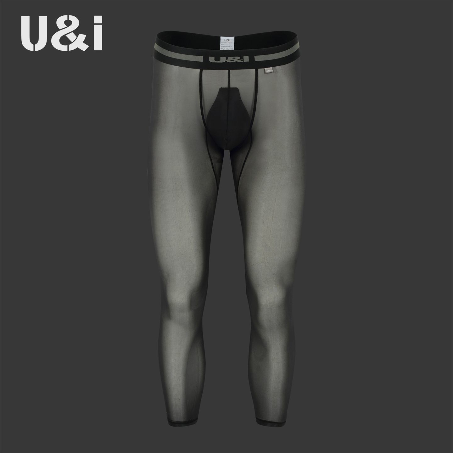 U&I性感男士打底裤运动健身裤超薄丝滑透明丝滑高档冰丝紧身秋裤