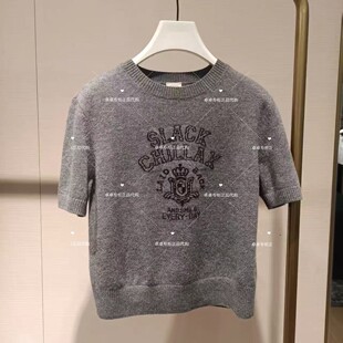 4折欧家专柜2025秋新羊毛圆领提花短袖 毛衣女针织1SY303266F现货