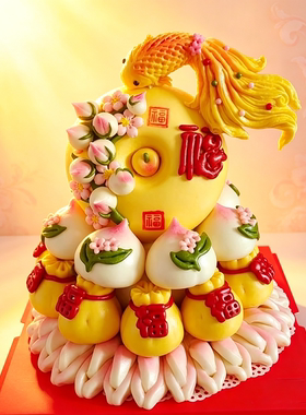 中式祝寿蛋糕胶东果蔬汁和面花馍