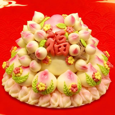 中式祝寿蛋糕胶东果蔬汁和面花馍