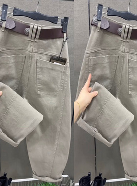 红色欧货2026年春季休闲弯刀裤高腰显瘦宽松弹力净版九分阔腿裤