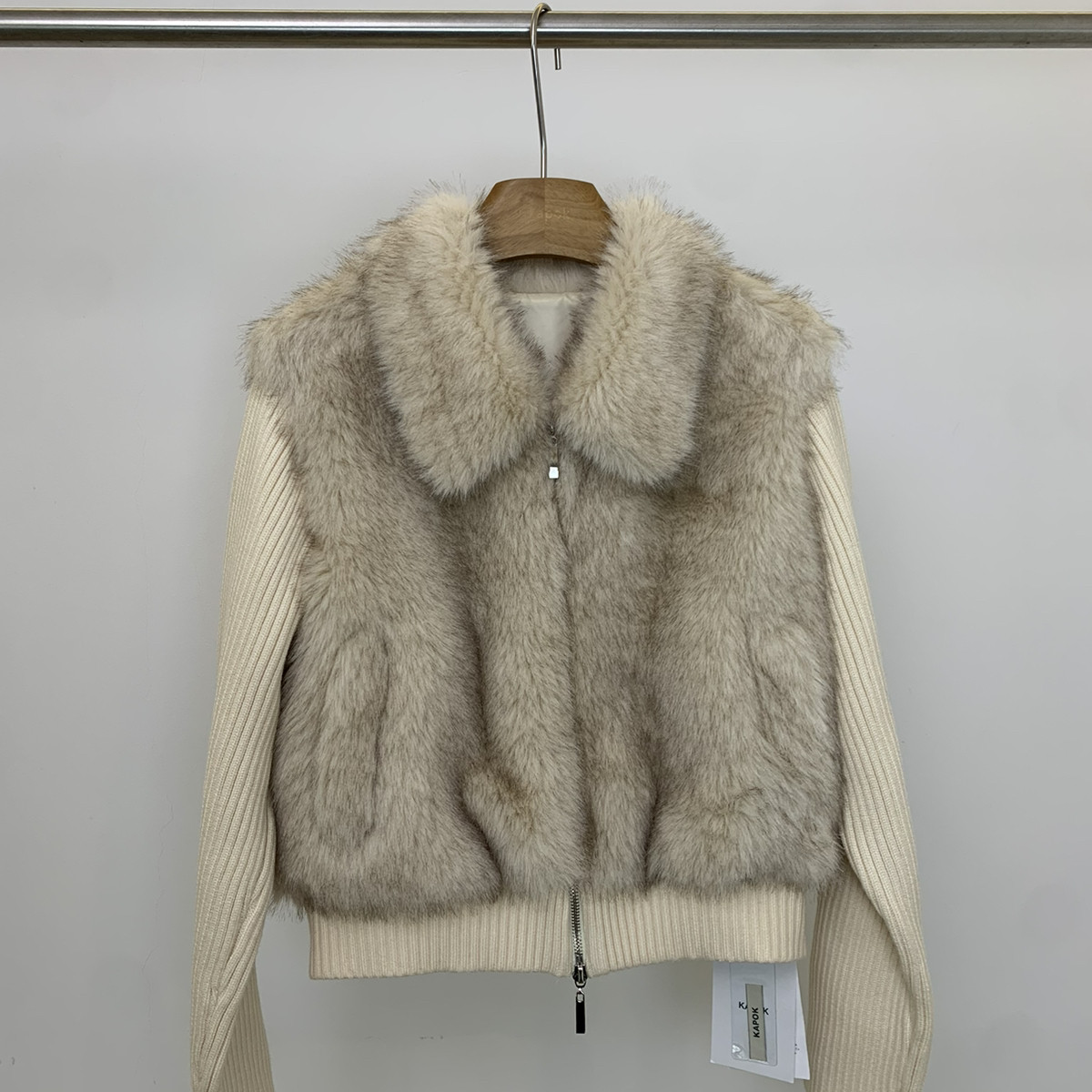 Cecil档口爆款首批秒无韩系加厚针织拼接环保皮草短外套35023